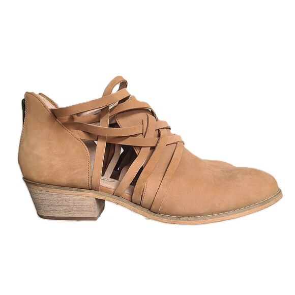 Coldwater‎ Creek Tan Brown Leather Ankle Boots US 10 Half Strappy Boho Bohemian - Picture 1 of 8